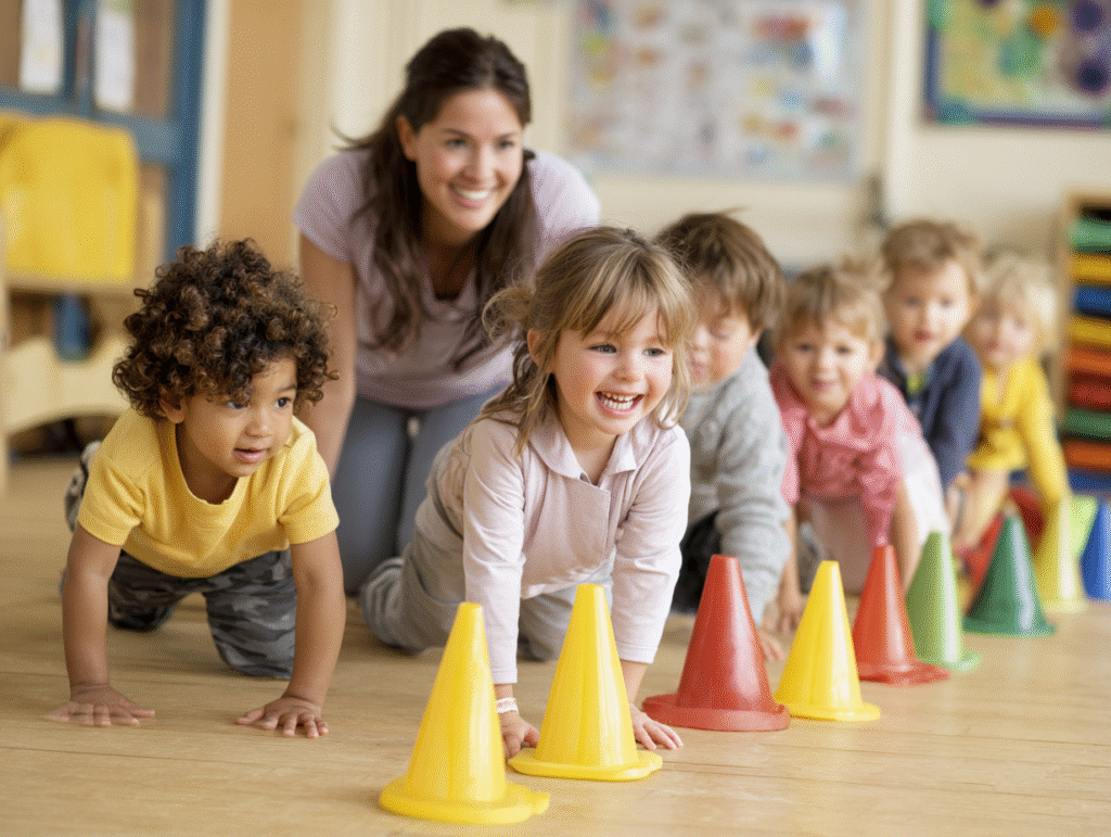 Kindergartenkinder spielen Bewegungsspiele
