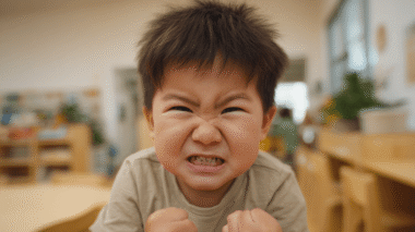 kind mit aggressivem gesichtsausdruck