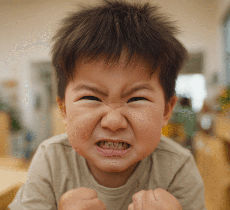 kind mit aggressivem gesichtsausdruck