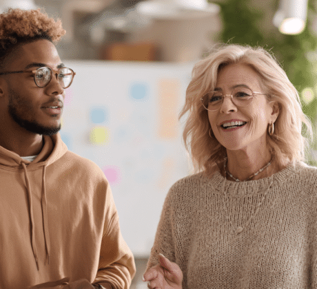 praxisanleitung in besprechung mit praktikantinnen und praktikanten