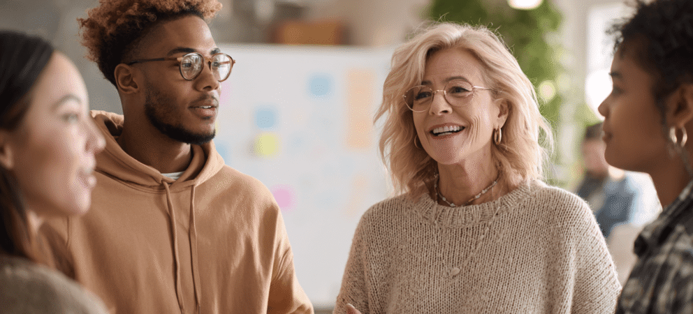 praxisanleitung in besprechung mit praktikantinnen und praktikanten