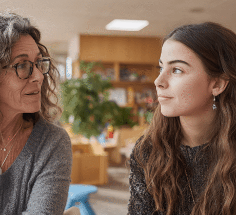 Gespraech zwischen leitung und praktikantin in der kita