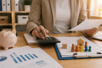 Arbeitsplatz mit Finanzplanung und Organisation