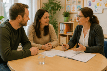 Freundliche Besprechung in gemütlichem Raum in Kita