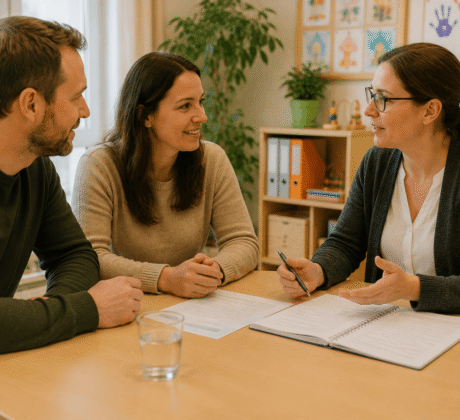 Freundliche Besprechung in gemütlichem Raum in Kita