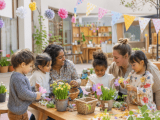 Fröhlicher Frühlingstag im Kita-Garten