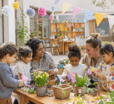 Fröhlicher Frühlingstag im Kita-Garten