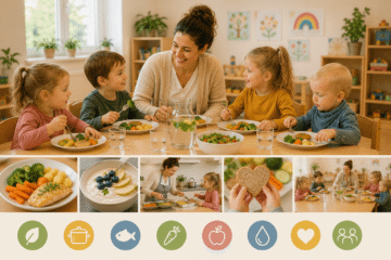 Fröhlicher Mittagessen-Moment im Kita-Alltag