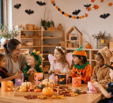 Herbstliche Bastelstunde mit Halloween-Dekoration