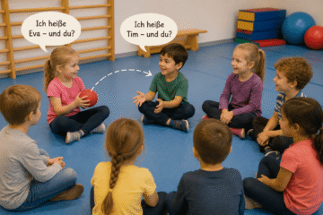 Kinder spielen ein Ballspiel im Kreis