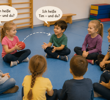 Kinder spielen ein Ballspiel im Kreis