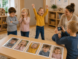 Kinder stellen Emotionen pantomimisch dar.