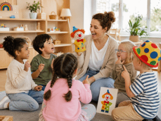 Kreativer Morgenkreis mit Clownspuppe