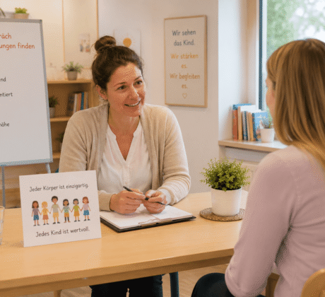 Problemgespräch zwischen Erzieherin und Mutter in der Kita