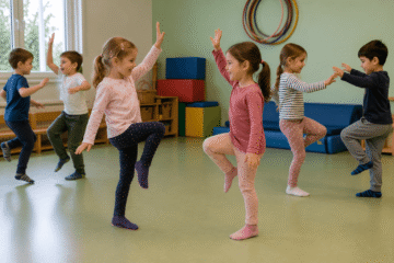 Spielende Kinder im Bewegungsraum