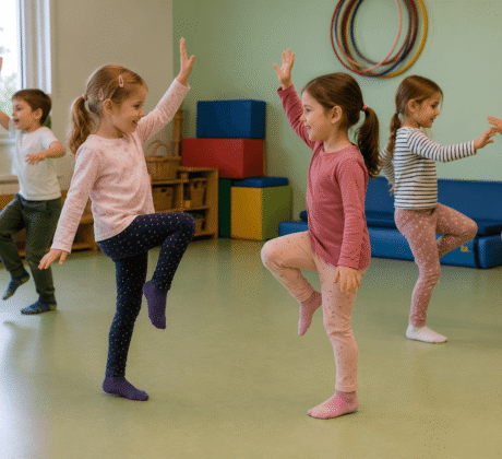 Spielende Kinder im Bewegungsraum