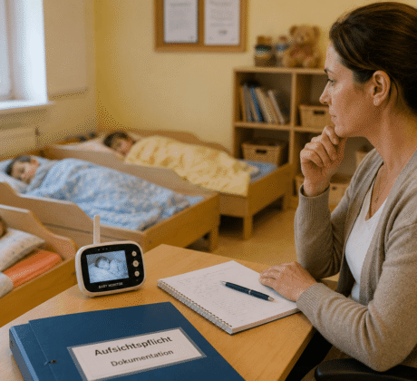 Erzieherin überwacht Kinder beim Mittagsschlaf