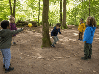 Bewegungsspiel um einen Baum