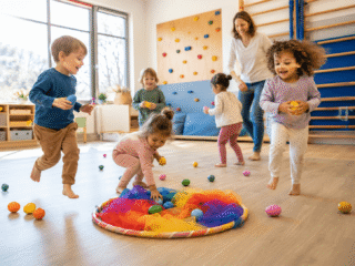 Ostereier-Bewegungsspiel in der Turnhalle der Kita.