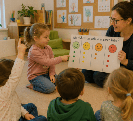Kinder werden befragt, wie wohl sie sich fühlen.