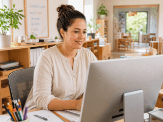 Kita-Letung sitzt am PC