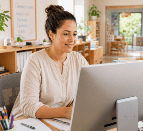 Kita-Letung sitzt am PC