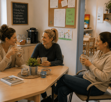 ErzieherInnen machen gemeinsam Pause in der Kita