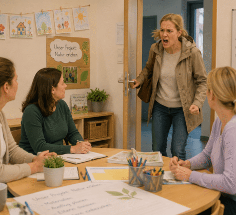 Wütende Mutter stürzt in den Raum rein